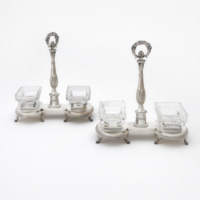 Lot 56 - Pair of French Empire Silver and Cut Glass Double Salt Cellars