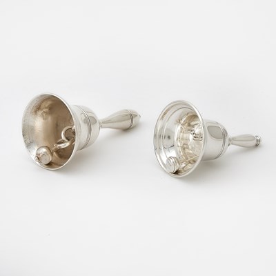 Lot 63 - Pair of English Sterling Silver Tapersticks and Two Tiffany & Co. Sterling Silver Table Bells