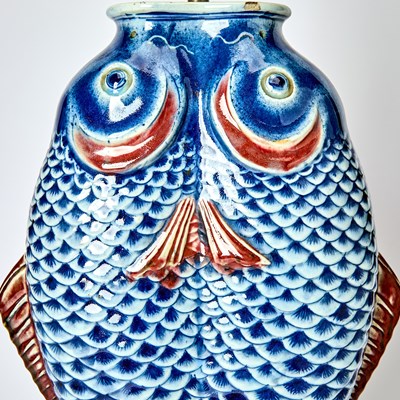 Lot 66 - Chinese Glazed Porcelain ‘Twin Fishes’ Vase