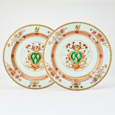 Lot 69 - Pair of Chinese Export Armorial Porcelain Chargers