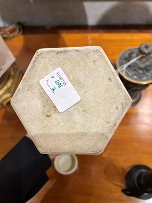 Lot 79 - Pair of Chinese Famille Verte Hexagonal Jars and Covers