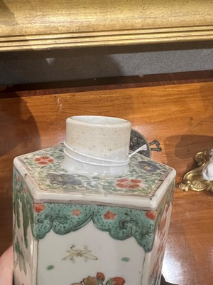 Lot 79 - Pair of Chinese Famille Verte Hexagonal Jars and Covers