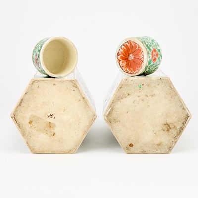 Lot 79 - Pair of Chinese Famille Verte Hexagonal Jars and Covers