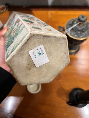 Lot 79 - Pair of Chinese Famille Verte Hexagonal Jars and Covers