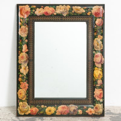 Lot 64 - Floral Paint Decorated Frame Mirror