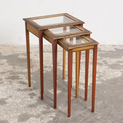 Lot 66 - Set of Three Paint Decorated Mahogany Nesting Tables