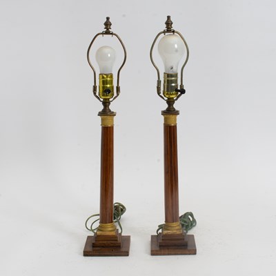 Lot 75 - Pair of Mahogany Column Form Lamps