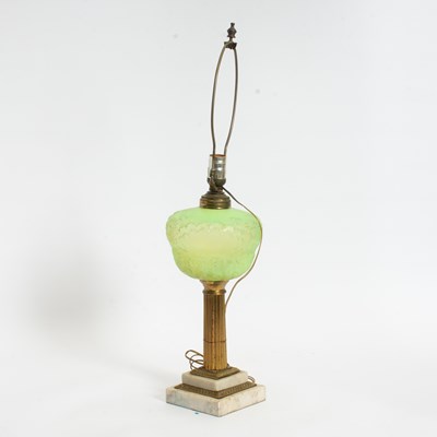 Lot 82 - Brass and Green Frosted Glass Parlor Lamp