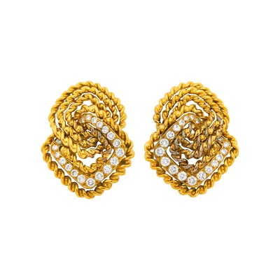 Lot 178 - Van Cleef & Arpels Pair of Gold and Diamond Earclips, France