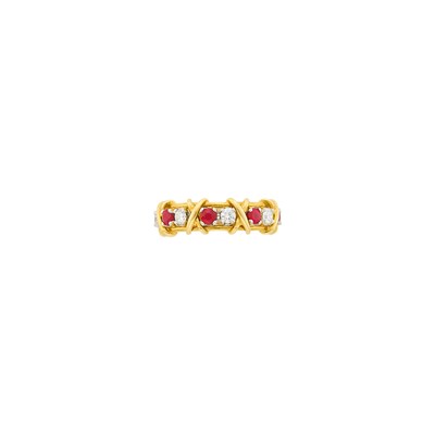 Lot 13 - Tiffany & Co., Schlumberger Gold, Platinum, Diamond and Ruby 'Sixteen Stone' Band Ring