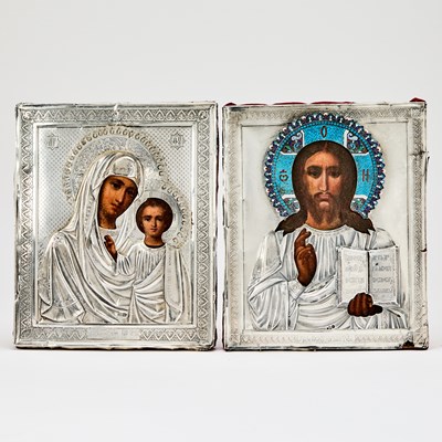 Lot 1041 - Two Russian Silver and Enamel Icons