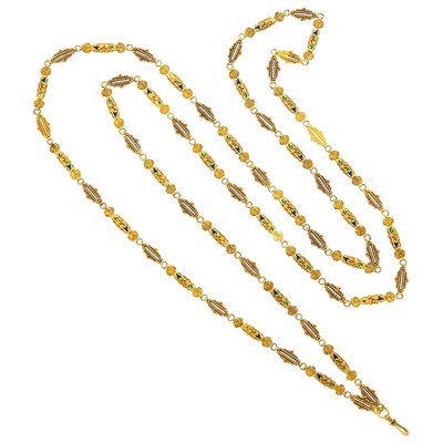 Lot 187 - Long Antique Gold and Swiss Enamel Chain Necklace