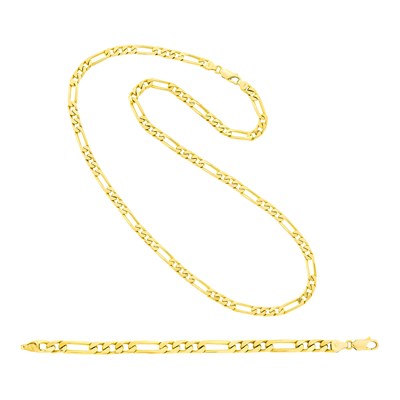 Lot 110 - Gold Figaro Link Chain Necklace and Bracelet