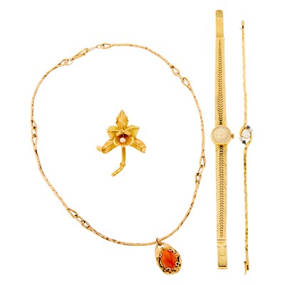 Lot 1258 - Group of Gold and Colored Stone Jewelry