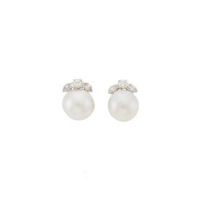 Lot 1155 - Pair of White Gold, South Sea Cultured Pearl and Diamond Earrings
