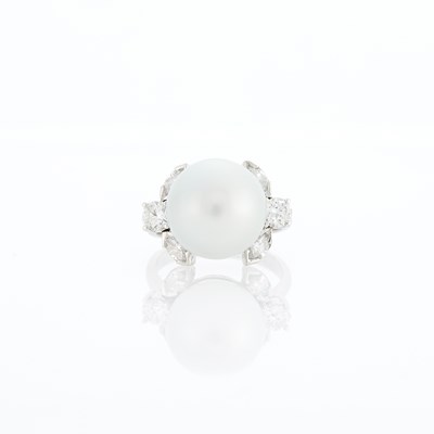 Lot 1148 - White Gold, South Sea Cultured Pearl and Diamond Ring