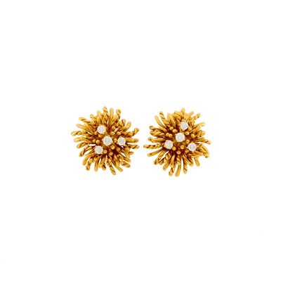 Lot 1004 - Tiffany & Co. Pair of Gold and Diamond 'Anemone' Earclips