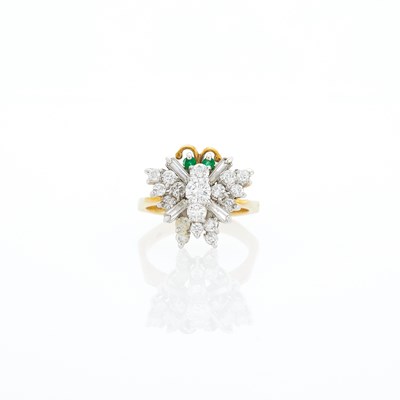 Lot 1014 - Two-Color Gold, Diamond and Emerald Butterfly Ring