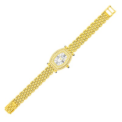 Lot 126 - Chopard Gold, Diamond and Cabochon Sapphire 'Classics' Tonneau Wristwatch