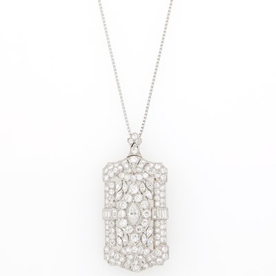 Lot 1120 - Platinum and Diamond Pendant-Brooch with White Gold Chain Necklace