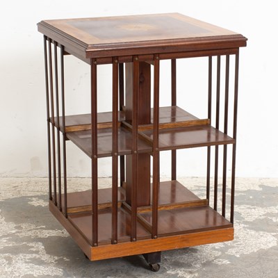 Lot 123 - Mahogany Marquetry Inlaid Rotating Bookshelf