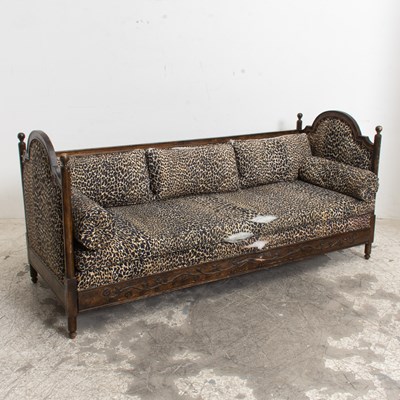 Lot 131 - Mahogany Leopard Upholstered Settee