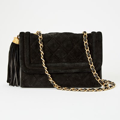 Lot 1252 - Chanel Black Suede Flap Bag