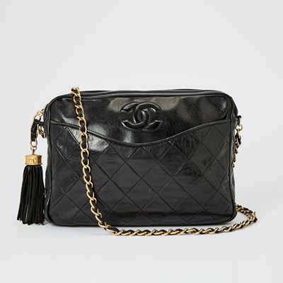 Lot 1247 - Chanel Black Lambskin Leather Camera Bag