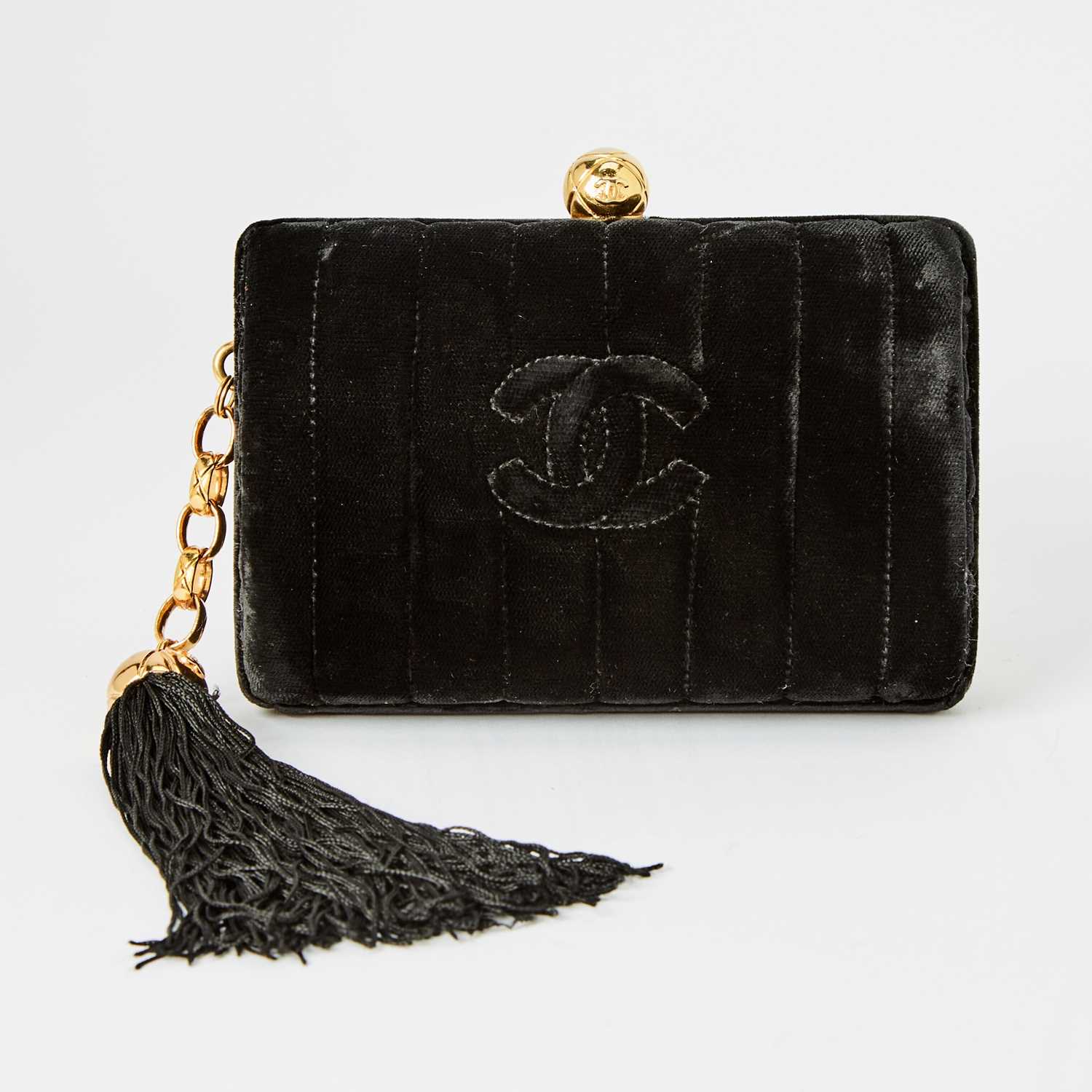 Lot 1254 - Chanel Black Velvet Clutch
