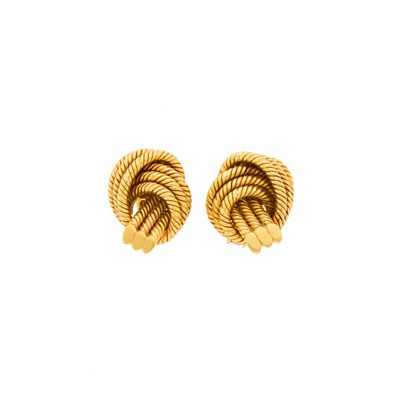 Lot 1015 - Pair of Gold Knot Earclips