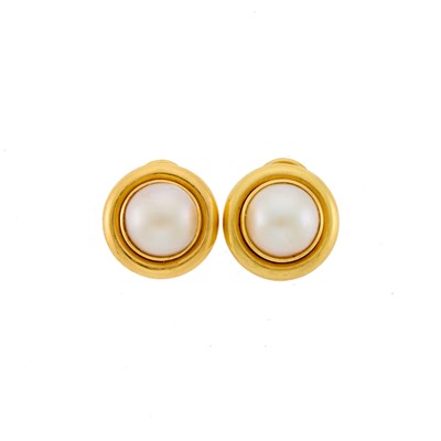 Lot 1095 - Pair of Gold and Mabé Pearl Earclips