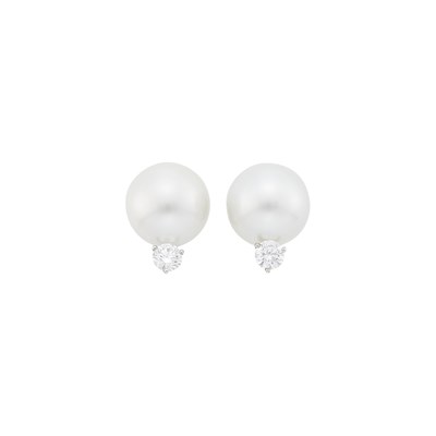 Lot 42 - Pair of White Gold, South Sea Cultured Pearl and Diamond Earclips