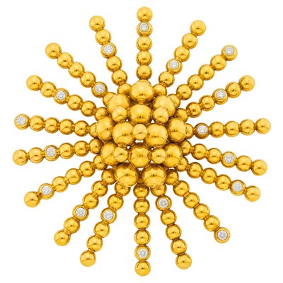 Lot 117 - Gold and Diamond Sunburst Clip-Brooch