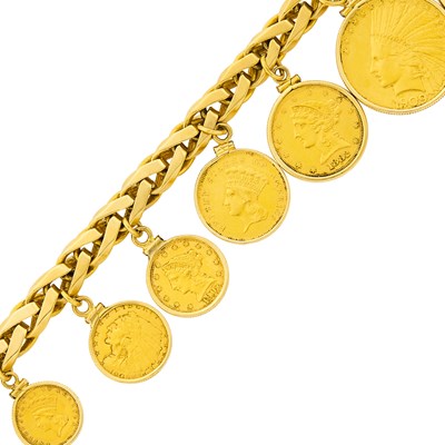 Lot 81 - Gold and U.S. Gold Coin Curb Link Charm Bracelet