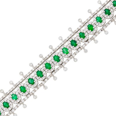Lot 44 - White Gold, Emerald and Diamond Bracelet