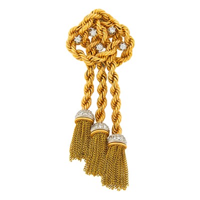Lot 102 - Two-Color Gold, Platinum and Diamond Tassle Clip