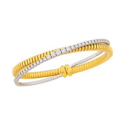 Lot 49 - Two-Color Gold and Diamond Bangle Bracelet