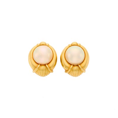 Lot 1064 - Pair of Gold and Mabé Pearl Earclips