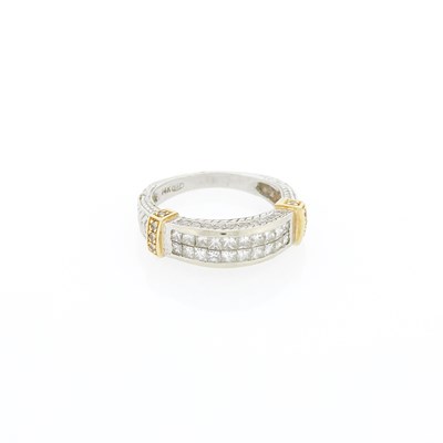 Lot 1267 - Two-Color Gold and Diamond Ring Band Ring