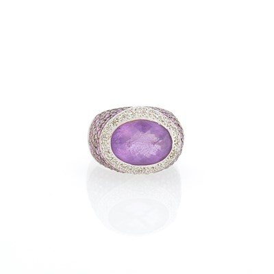 Lot 1232 - Two-Color Gold, Amethyst, Diamond and Pink Sapphire Ring