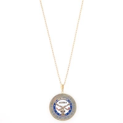 Lot 1286 - Metal and Enamel 'USS Liberty 50th Anniversary' Medallion Pendant with Long Rose Gold Chain Necklace