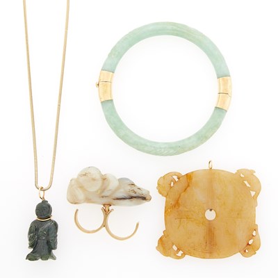 Lot 1282 - Group of Gold, Nephrite and Jade Jewelry