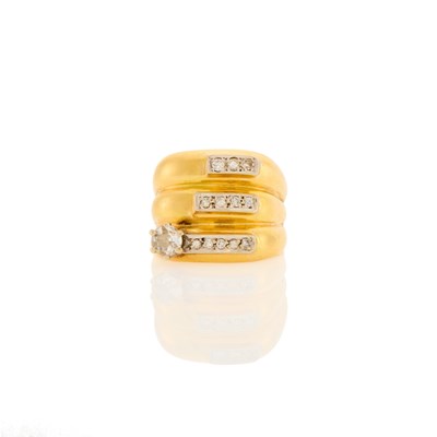 Lot 1054 - Wide Two-Color Gold and Diamond Ring