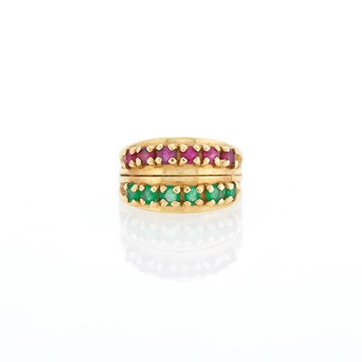 Lot 1229 - Gold, Ruby and Emerald Ring