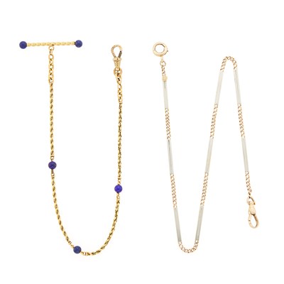 Lot 1235 - Two Gold, Gilt-Metal and Lapis Bead Fob Chains