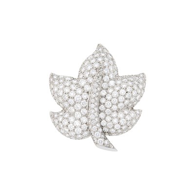 Lot 124 - Jean Vitau Platinum and Diamond Leaf Clip-Brooch