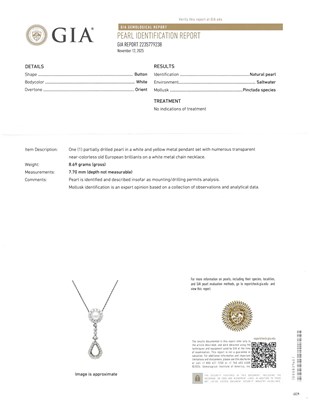 Lot 188 - Platinum, Gold, Natural Pearl, Emerald and Diamond Lavaliere