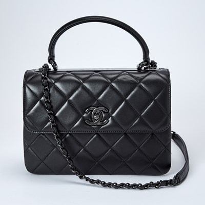 Lot 1257 - Chanel Black Lambskin Leather ‘Trendy’ Flap Bag