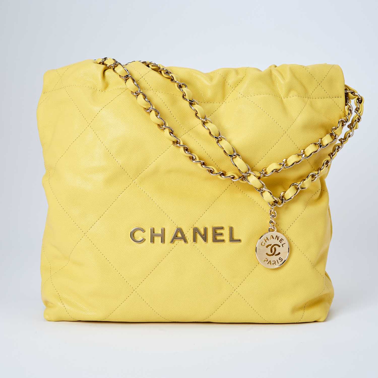 Lot 1249 - Chanel Yellow Caivar Leather '22' Tote Bag