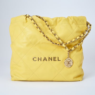 Lot 1249 - Chanel Yellow Caivar Leather '22' Tote Bag